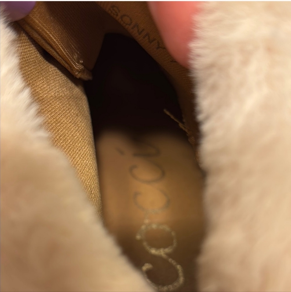CCOCCI Women's Tan Fur-Lined Ankle Boots Lug Soles Laceup, Size 7 - Picture 4 of 5